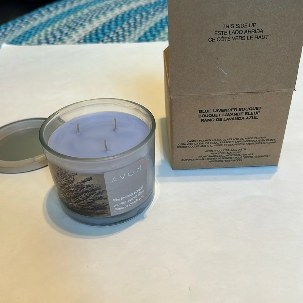 New Avalon Blue lavender Bouquet Candle 3 wick